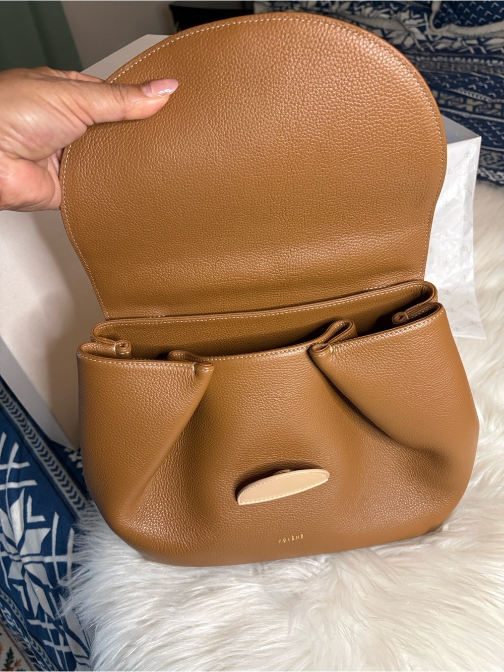 Polene  Numero Un Edition Trio Camel Tan & Cream Leather Crossbody Women's Bag - Picture 13 of 17